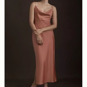 BHLDN Cali Satin Cowl-Neck Midi Slip Dress
